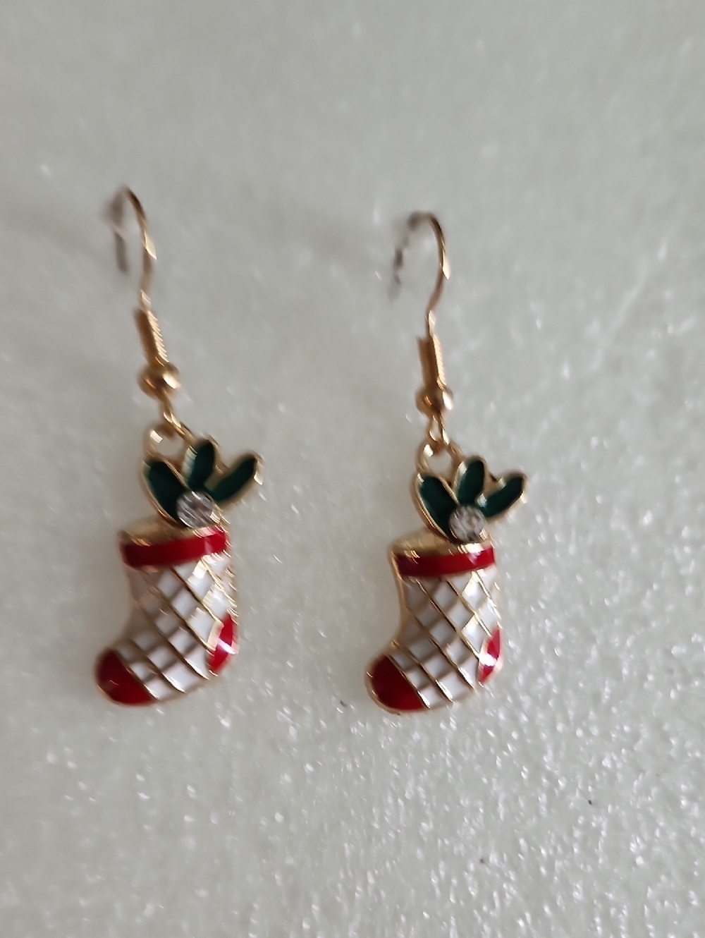 Hand Crafted Red and White Christmas Stocking Earrings